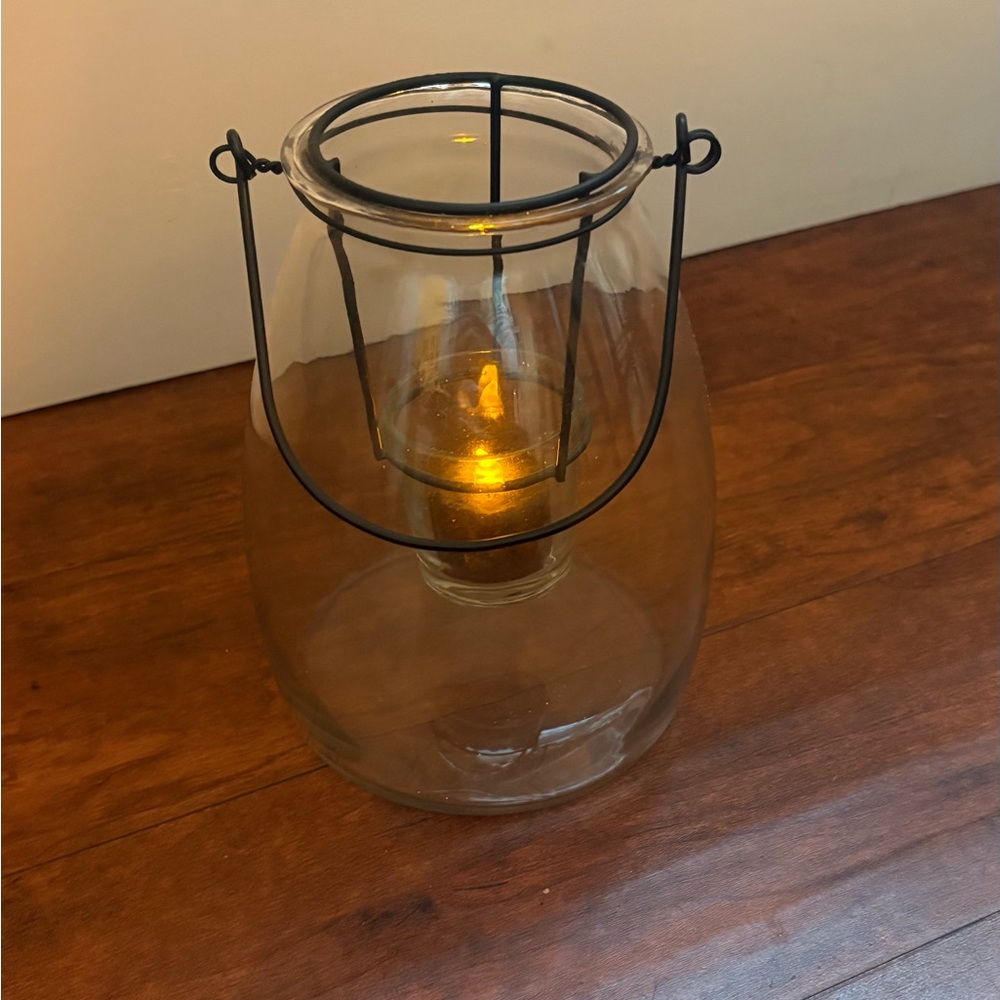 Glass Lantern with Black Metal Frame